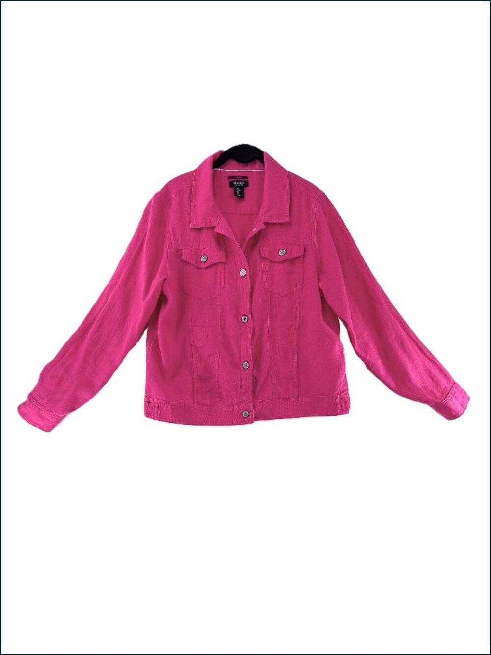 Jones & Co Jacket Blazer Womens Sz Large 100% Linen Pockets Magenta Pink Fuchsia
